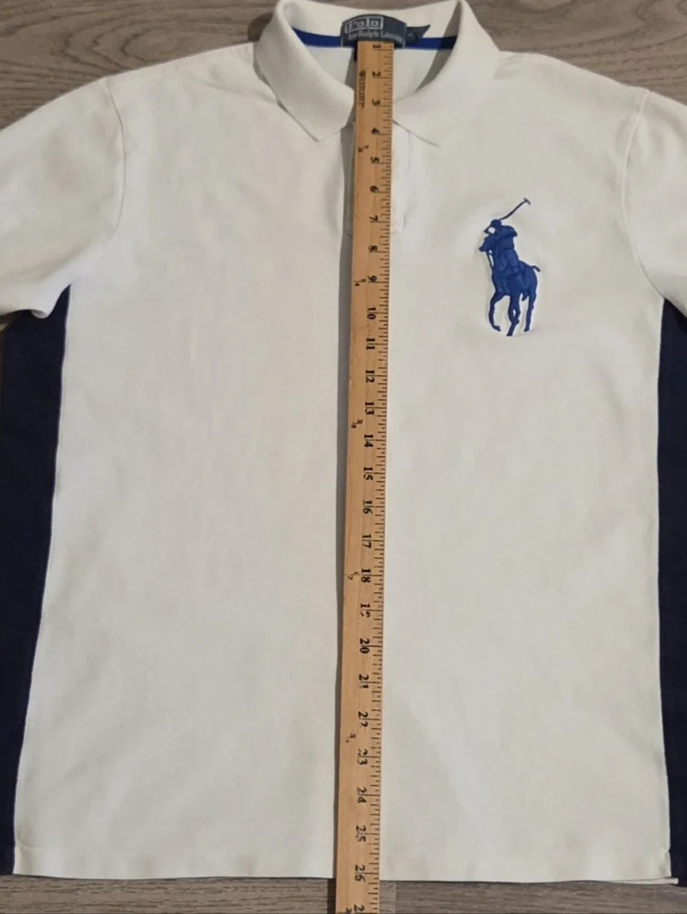 Ralph Lauren Big Pony Polo Shirt - Custom-Fit Size Large - White & Royal Blue